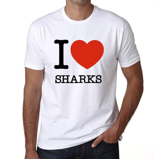 Sharks I Love Animals White Mens Short Sleeve Round Neck T-Shirt 00064 - White / S - Casual