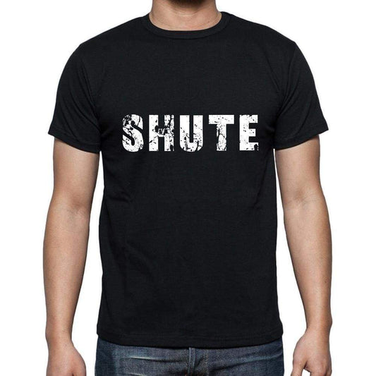 Shute Mens Short Sleeve Round Neck T-Shirt 5 Letters Black Word 00006 - Casual