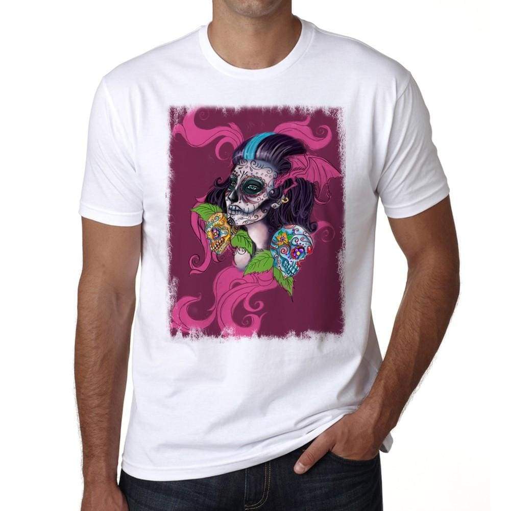 Skull Pink Mens White Tee 100% Cotton 00187