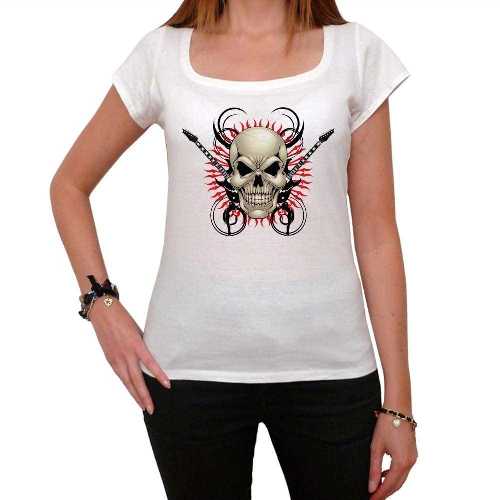 Skull With Guitars White Womens T-Shirt 100% Cotton 00188