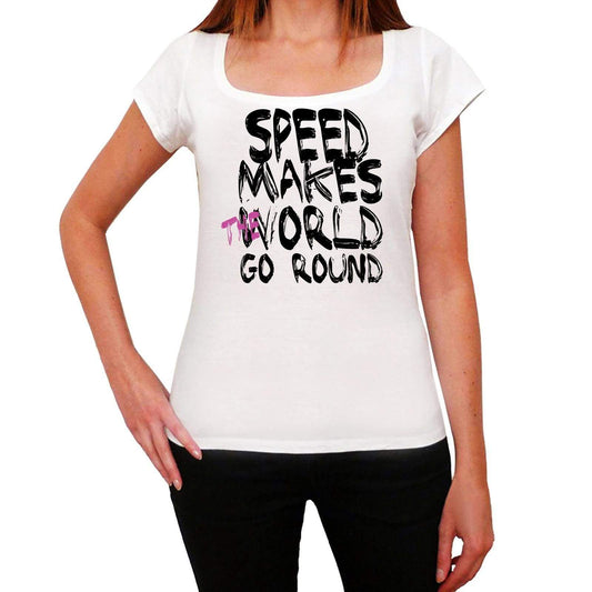 Speed World Goes Arround Womens Short Sleeve Round White T-Shirt 00083 - White / Xs - Casual