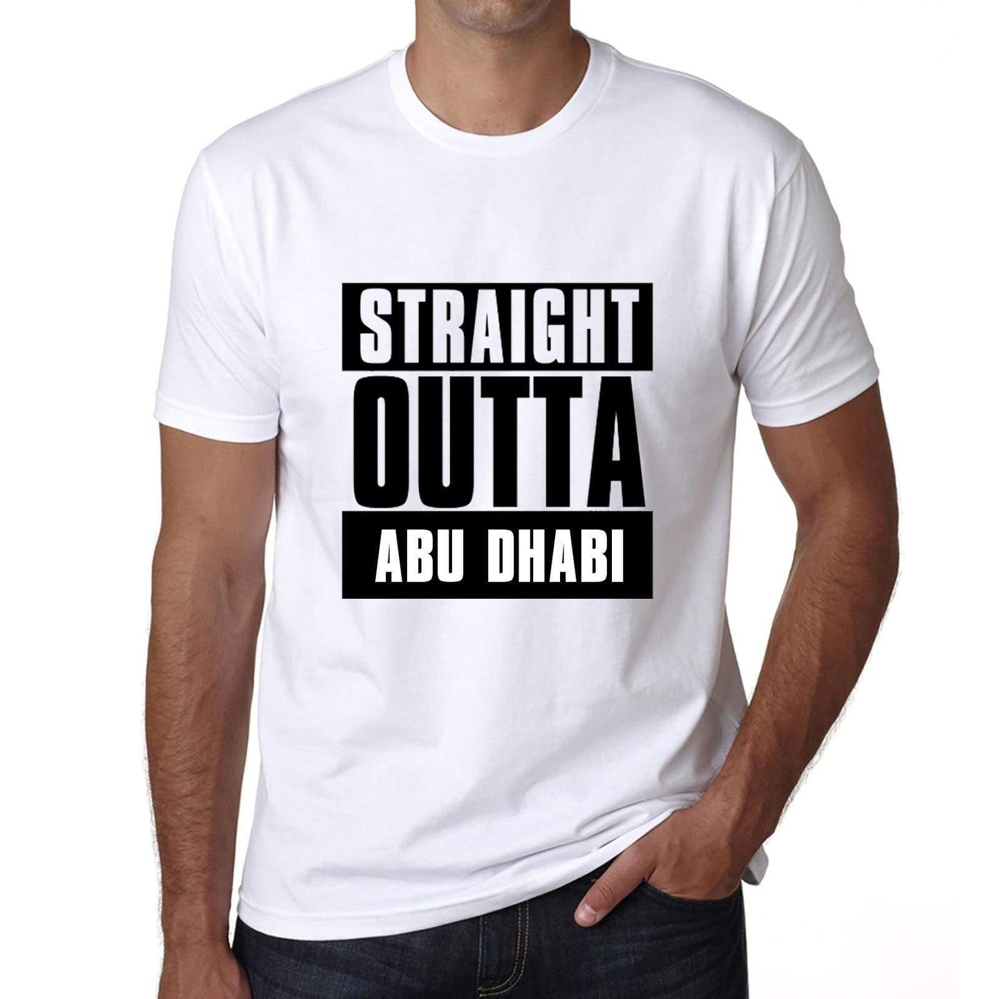 Straight Outta Abu Dhabi Mens Short Sleeve Round Neck T-Shirt 00027 - White / S - Casual