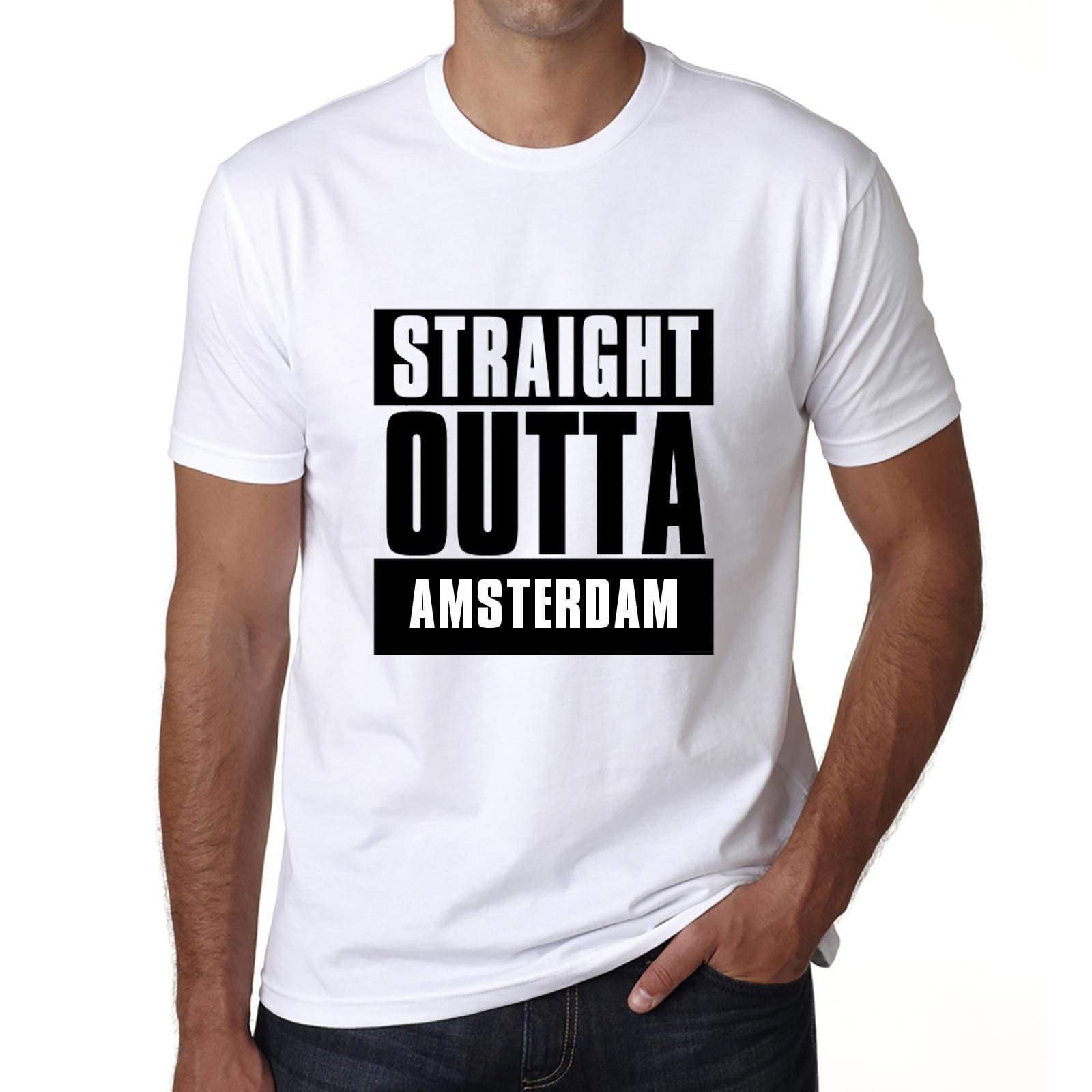 Straight Outta Amsterdam Mens Short Sleeve Round Neck T-Shirt 00027 - White / S - Casual