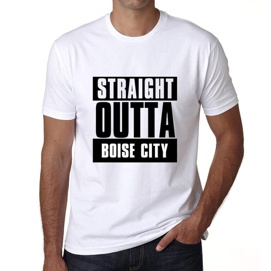 Straight Outta Boise City Mens Short Sleeve Round Neck T-Shirt 00027 - White / S - Casual