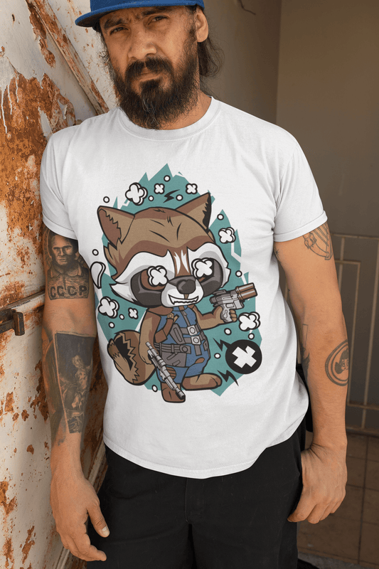 ULTRABASIC Men's T-Shirt Talking Raccoon- Superhero Shirt - Cartoon Character