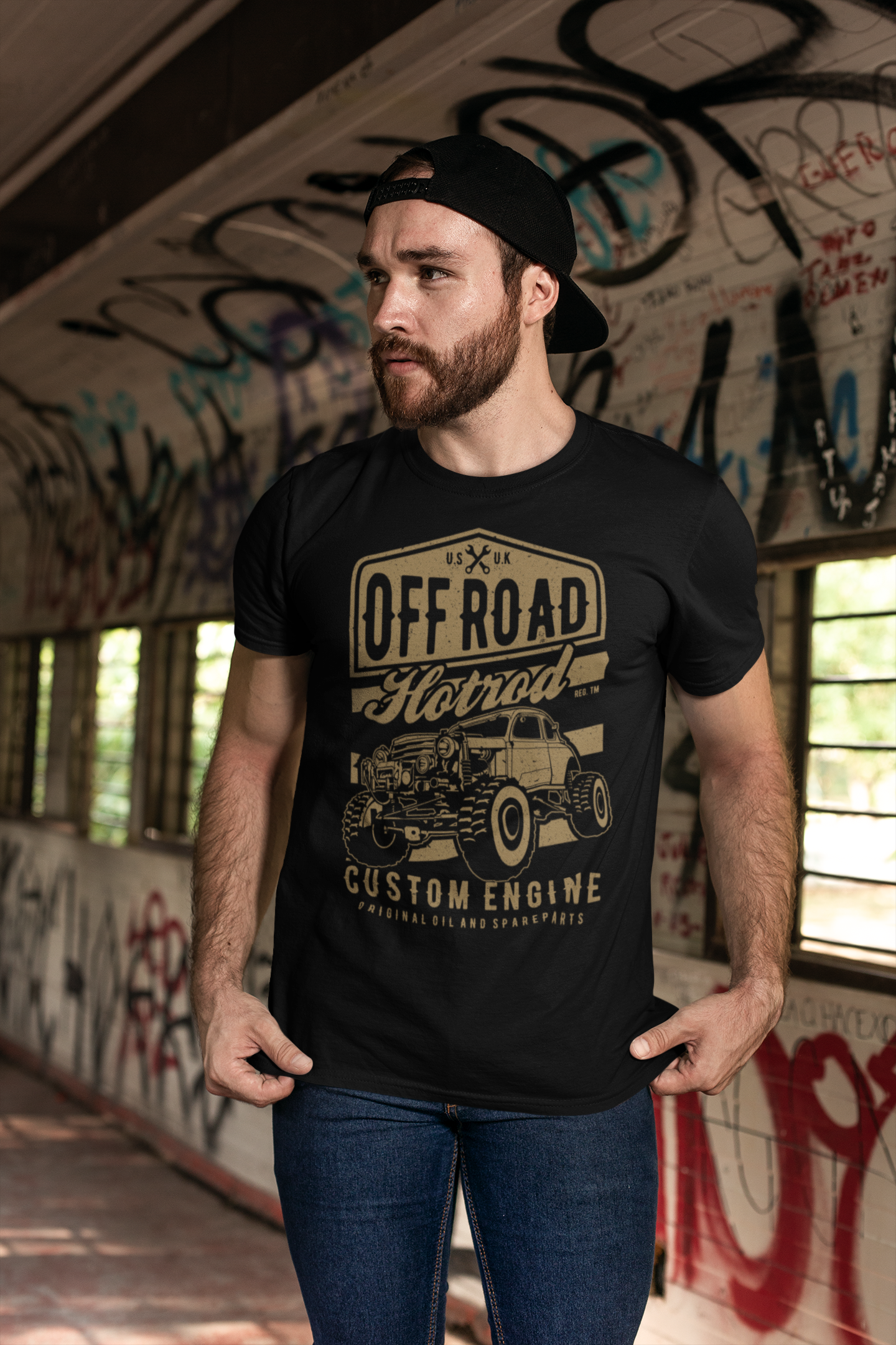 ULTRABASIC Men's Vintage T-Shirt Offroad Hotrod - Custom Engine - Birthday Gift