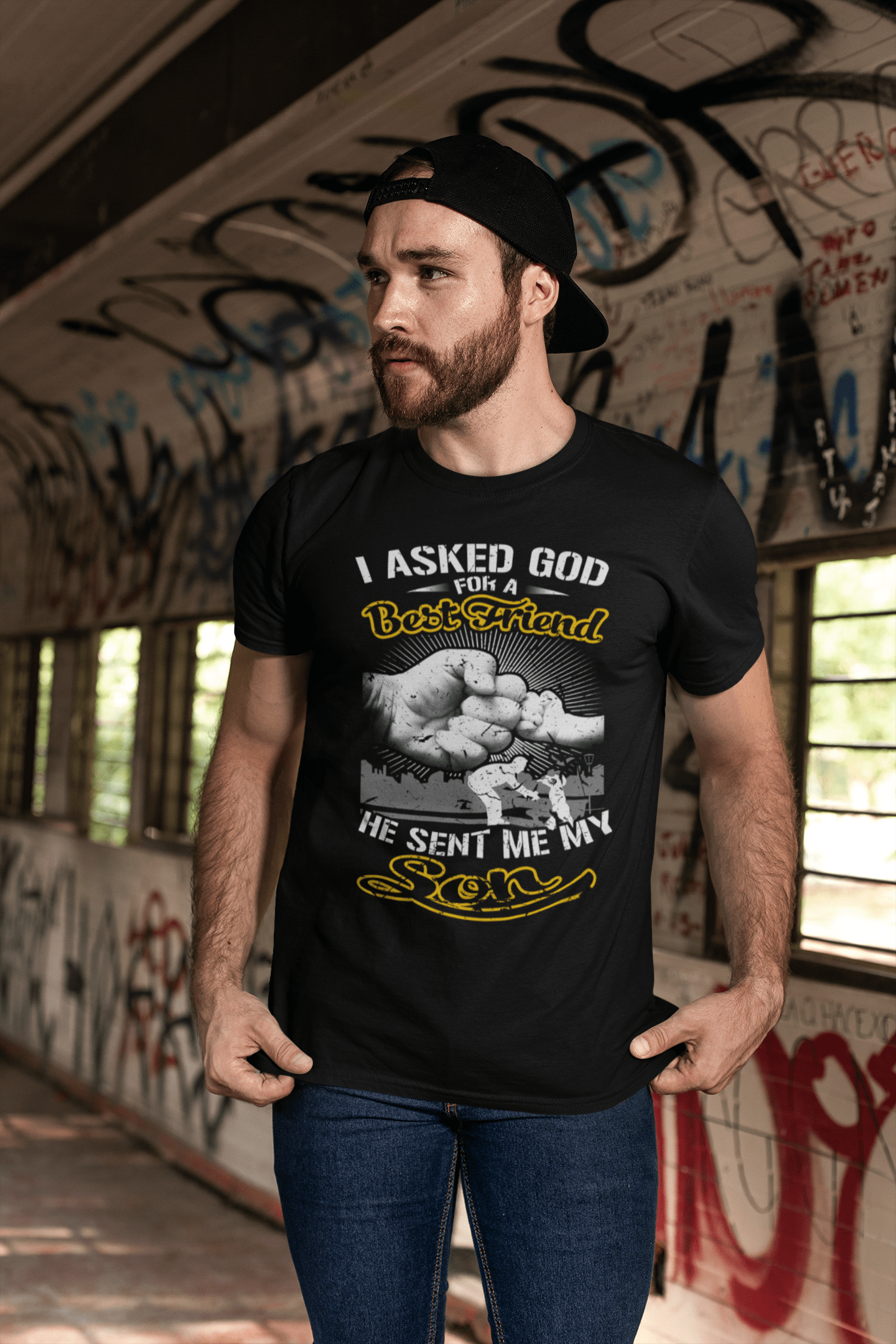ULTRABASIC Men's T-Shirt I Asked God For Best Friend He Sent Me My Son - Daddy Tee Shirt