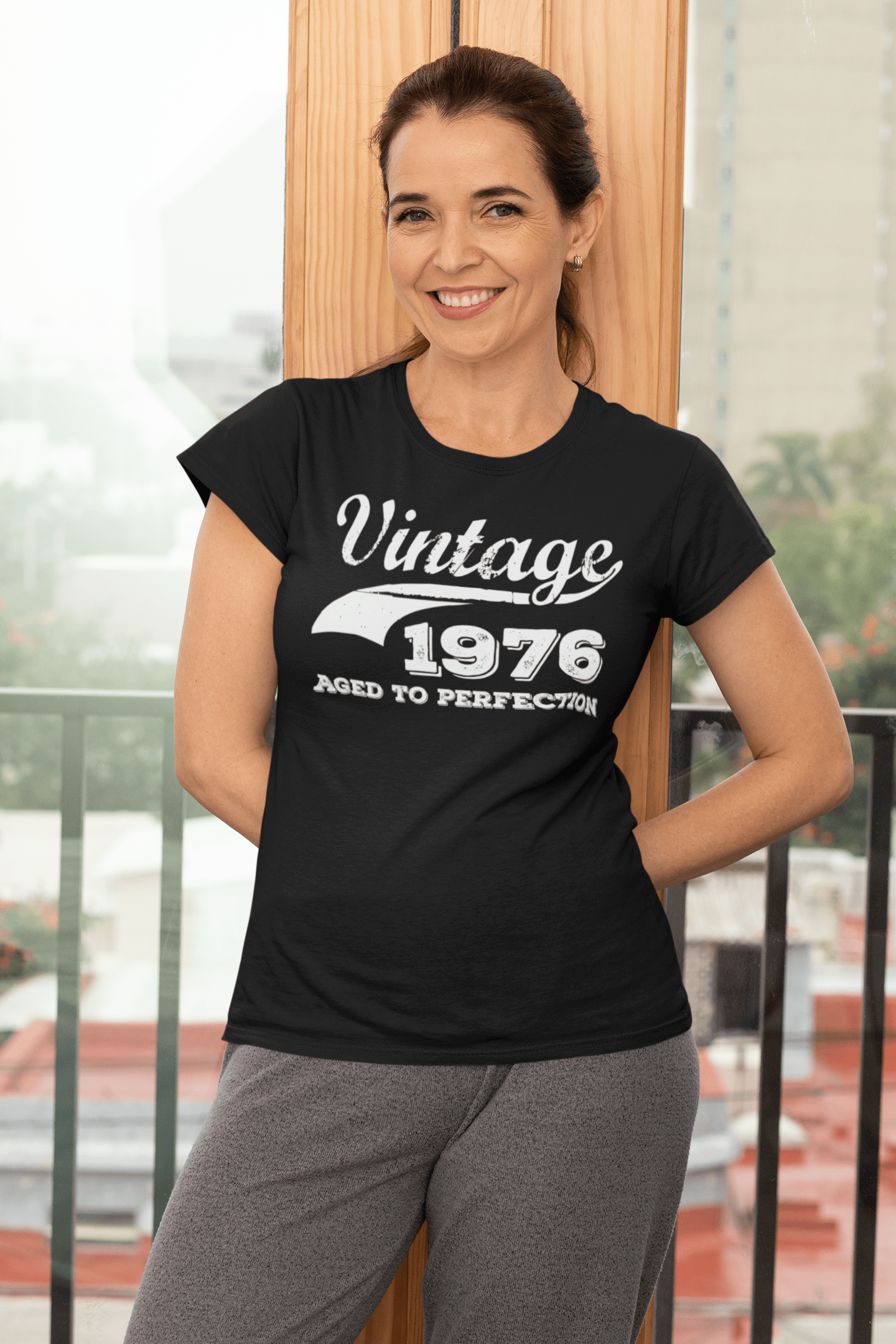 Vintage Aged to Perfection 1976, Black, Women's Short Sleeve Round Neck T-shirt, gift t-shirt 00345