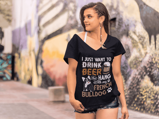 ULTRABASIC Women's T-Shirt Drink Beer and Hang With My French Bulldog - Dog Lovers