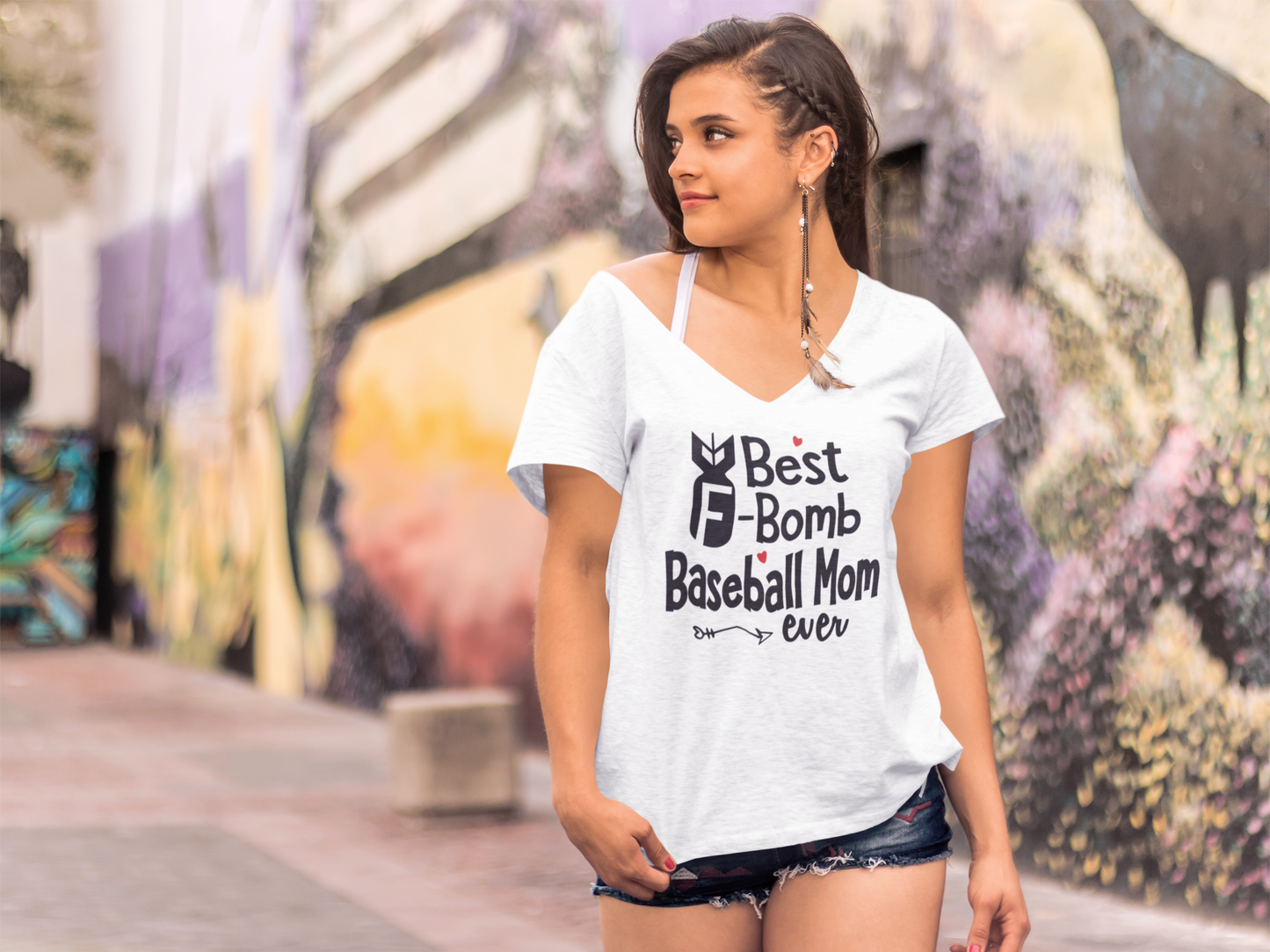 ULTRABASIC Women's T-Shirt Best F-Bomb Baseball Mom Ever - Funny Sport Tee Shirt