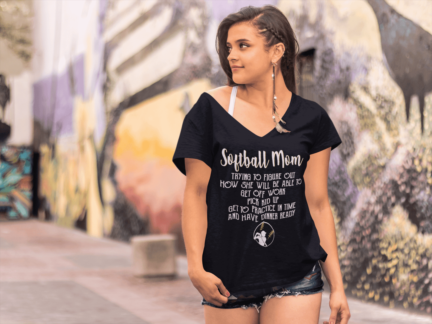 ULTRABASIC Women's V-Neck T-Shirt Trying To Figure Out - Gift For Moms - Funny Quote