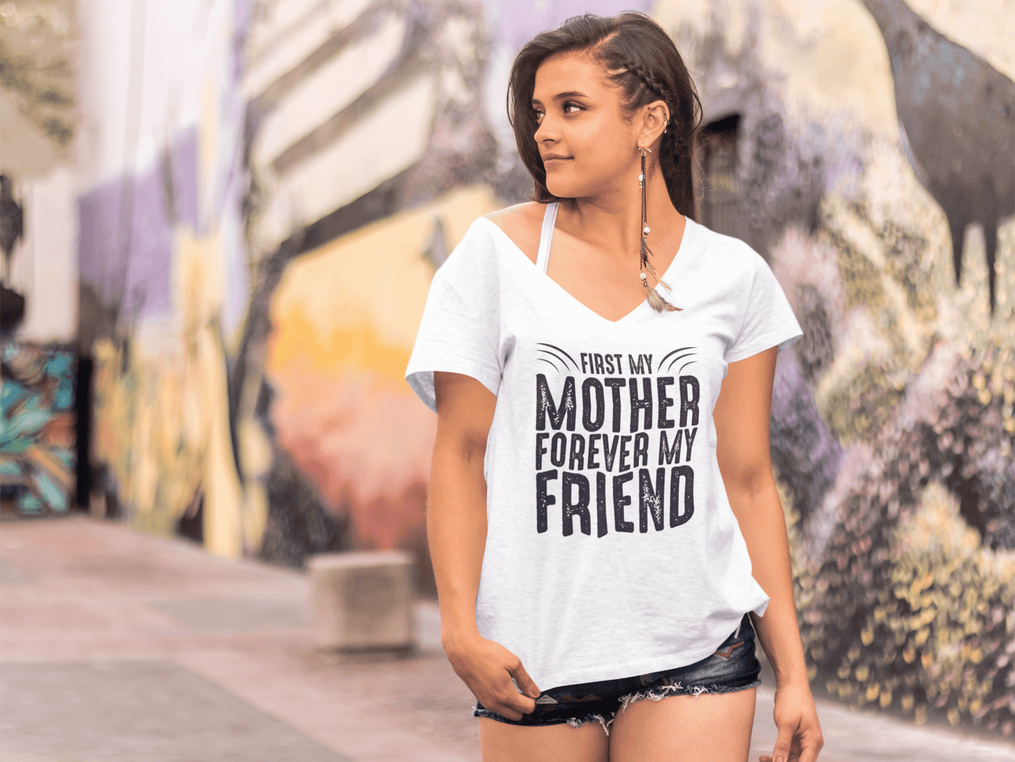 ULTRABASIC Women's T-Shirt First My Mother Forever My Friend - Short Sleeve Tee Shirt Tops