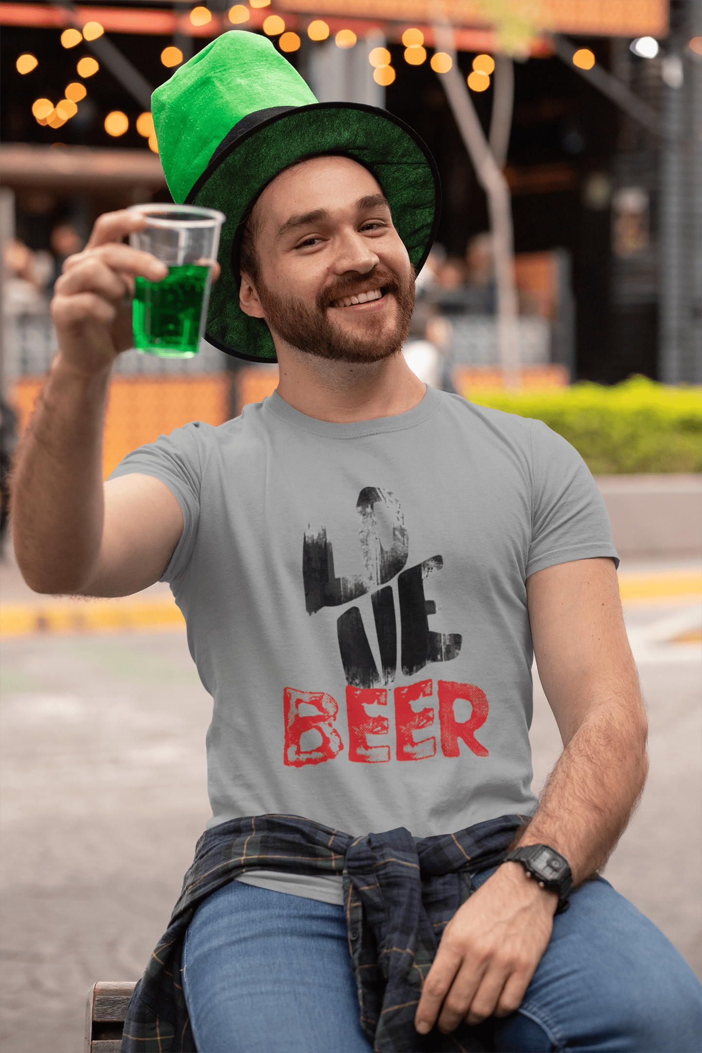 Ultrabasic - Homme T-Shirt Graphique Love Beer Gris Chiné