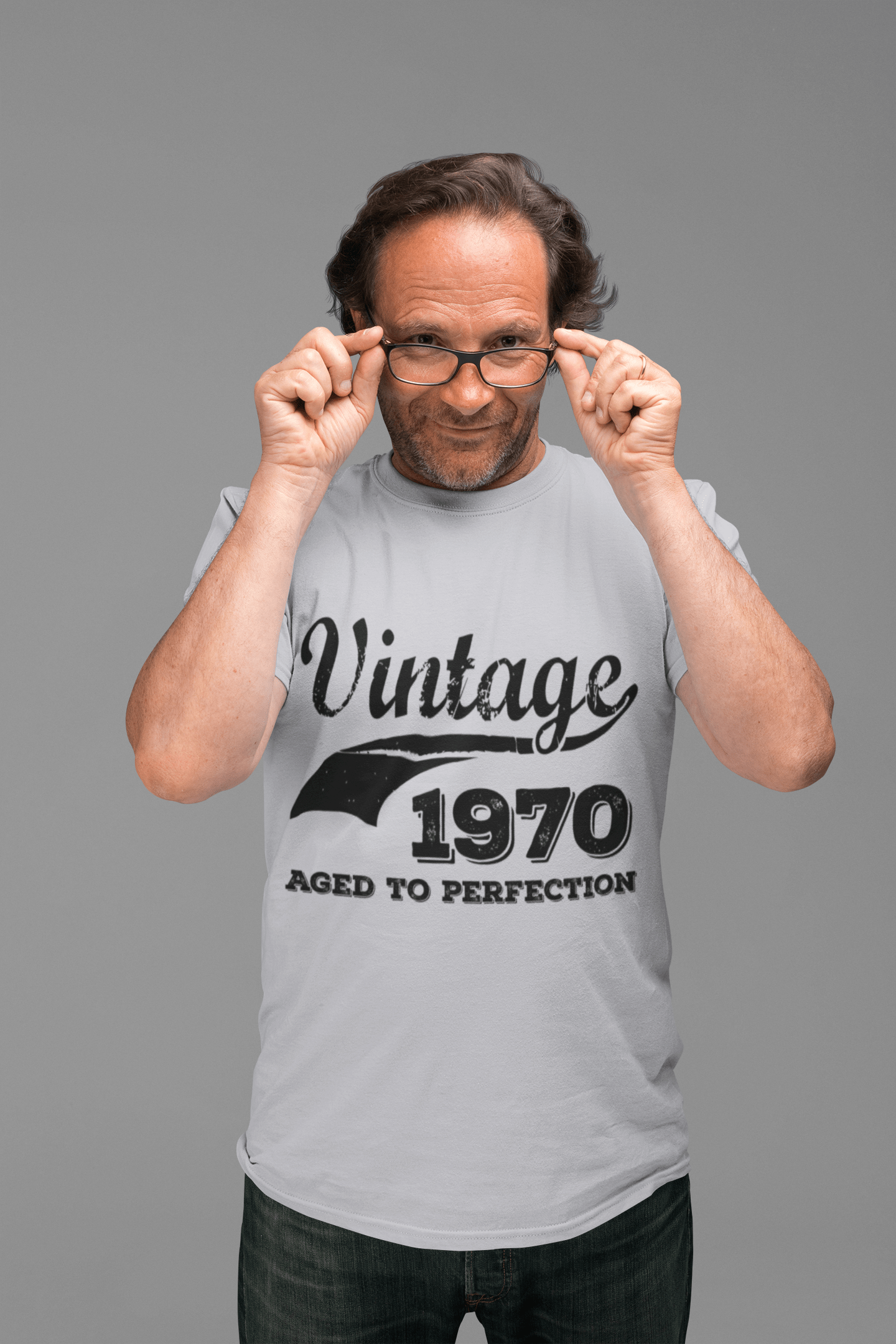 Vintage Aged to Perfection 1970, Grey, Men's Short Sleeve Round Neck T-shirt, gift t-shirt 00346
