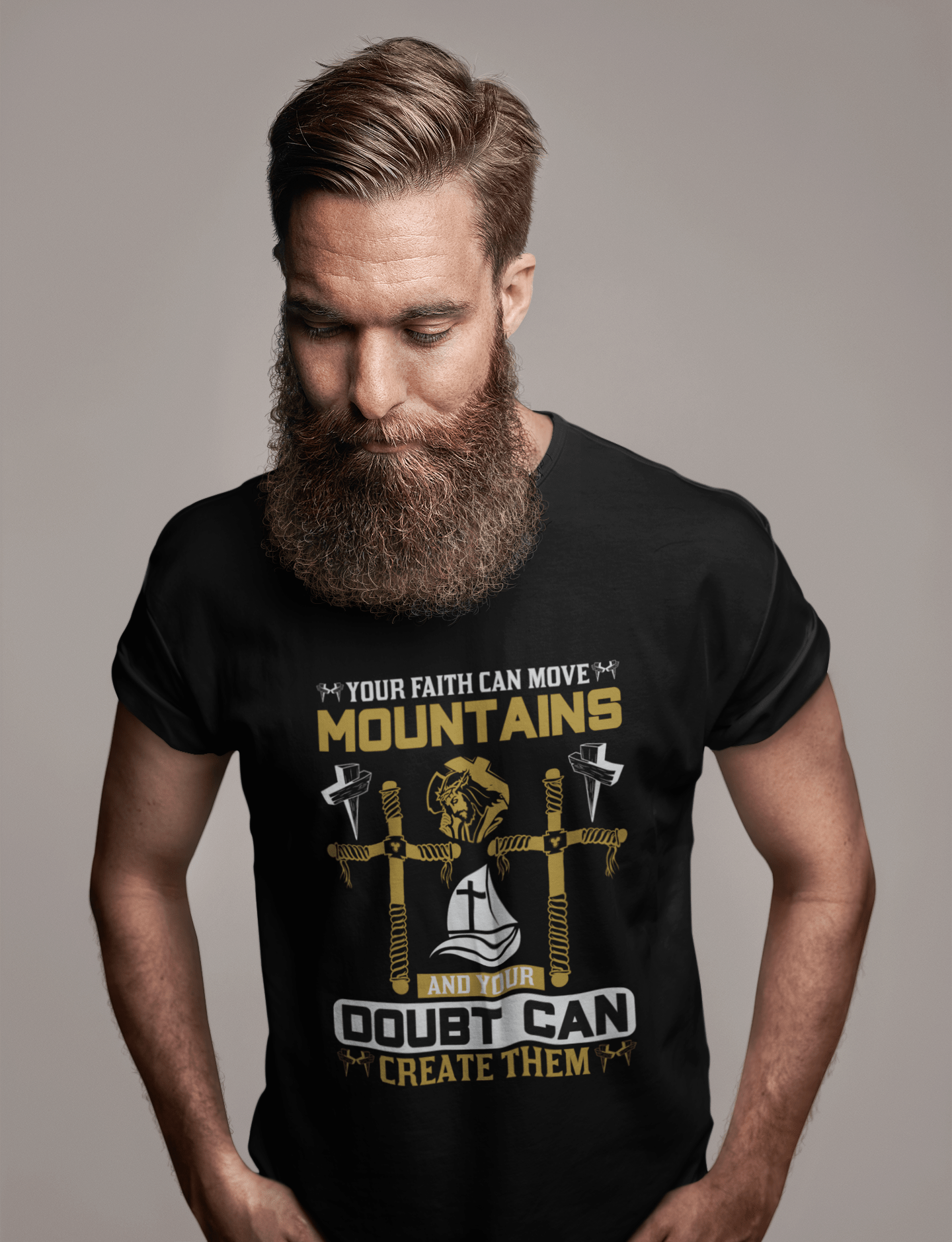 ULTRABASIC Men's T-Shirt Faith can Move Mountains - Christian Religious Shirt
