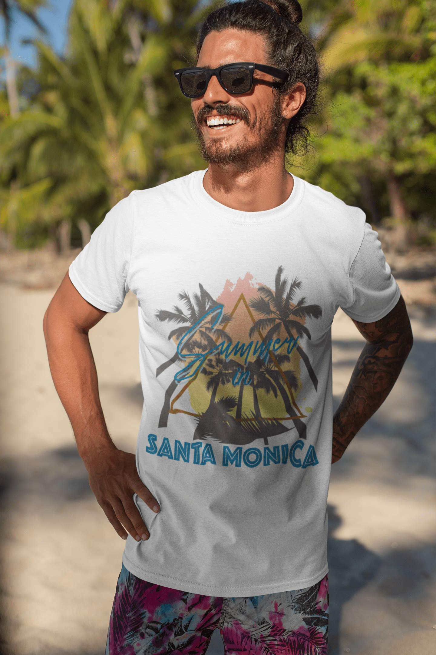 Men's Graphic T-Shirt Summer Triangle Santa Monica White