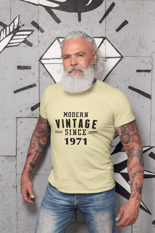 1971, Modern Vintage, Pale Yellow, Men's Short Sleeve Round Neck T-shirt 00106