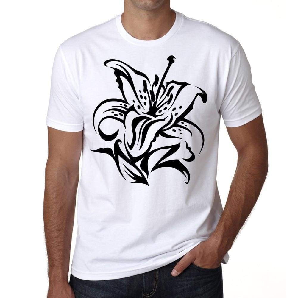 Tribal And Tiger Lily Tattoo Mens White Tee 100% Cotton 00162