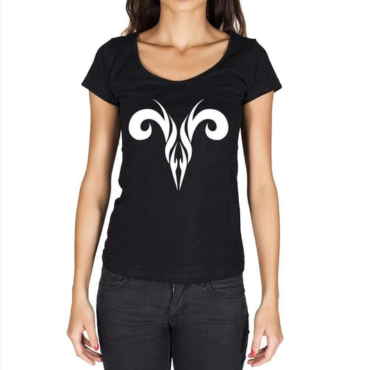 Tribal Aries Skull Tattoo Black Gift Tshirt Black Womens T-Shirt 00165