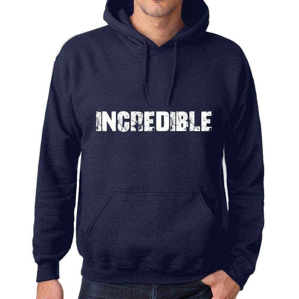 Unisex Printed Graphic Cotton Hoodie Popular Words Incredible French Navy - French Navy / Xs / Cotton - Hoodies