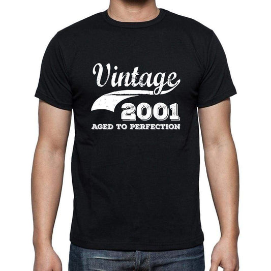 Vintage 2001 Aged To Perfection Black Mens Short Sleeve Round Neck T-Shirt 00100 - Black / S - Casual