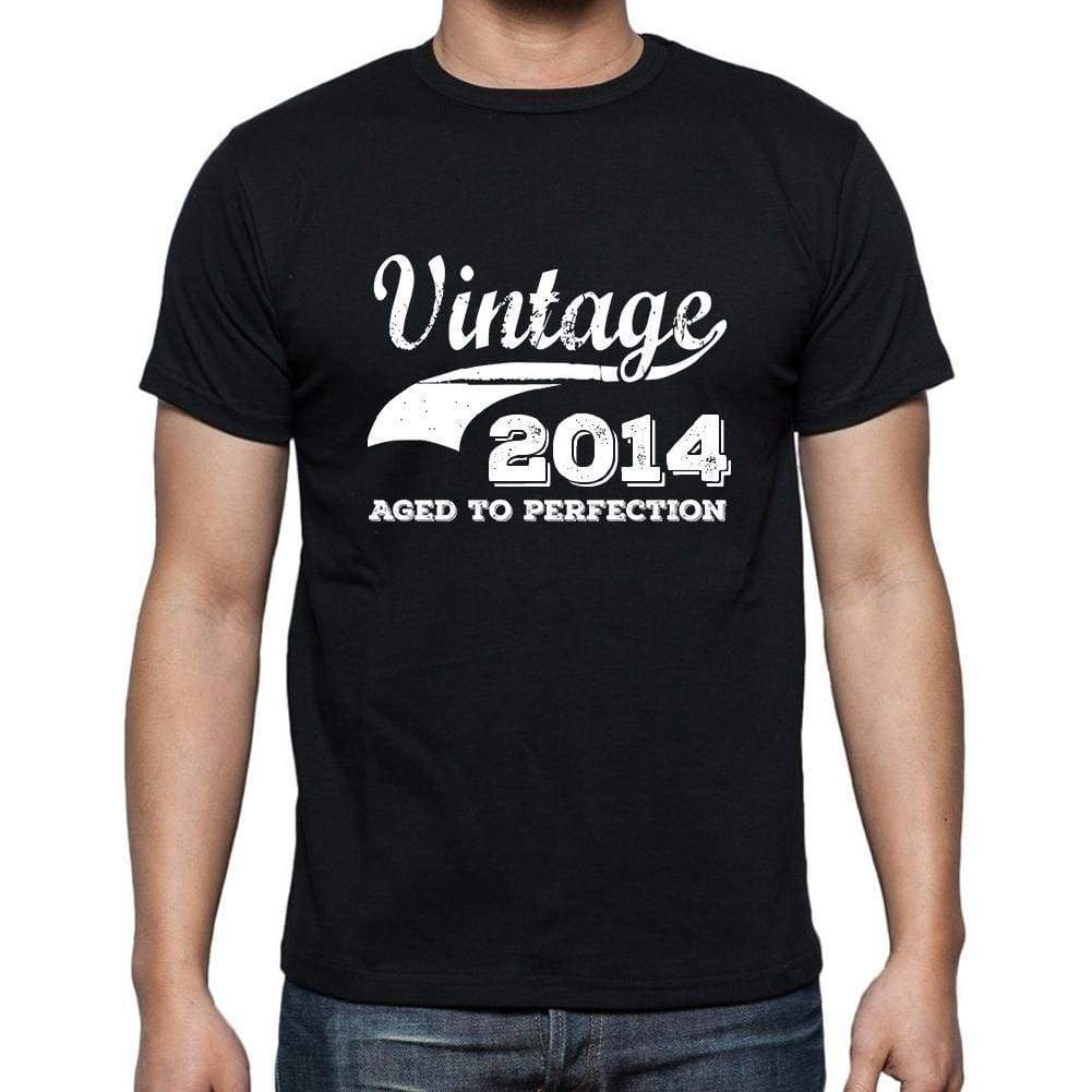Vintage 2014 Aged To Perfection Black Mens Short Sleeve Round Neck T-Shirt 00100 - Black / S - Casual