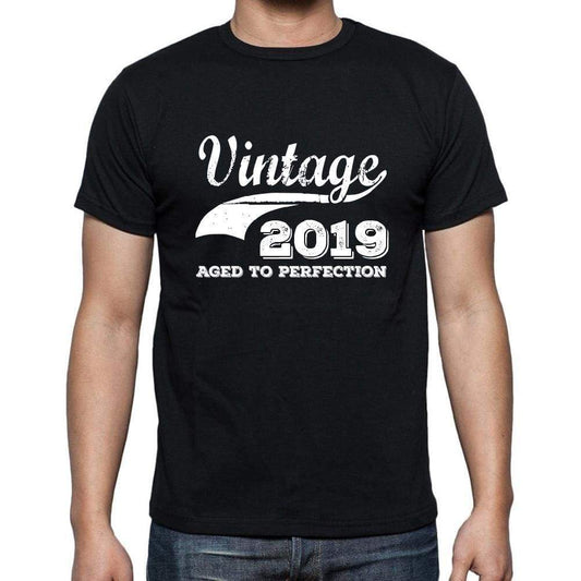 Vintage 2019 Aged To Perfection Black Mens Short Sleeve Round Neck T-Shirt 00100 - Black / S - Casual