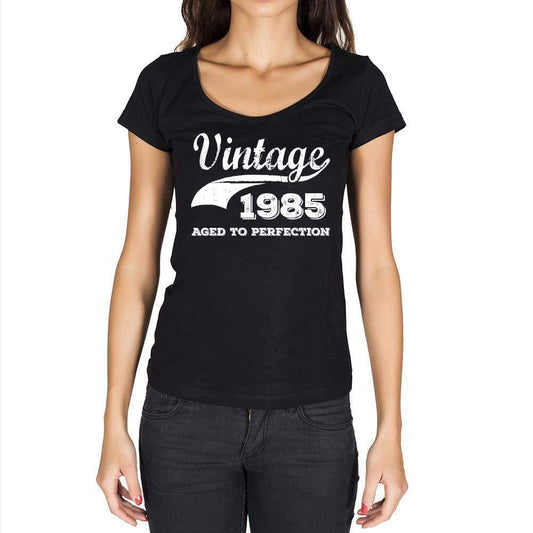 Vintage Aged To Perfection 1985 Black Womens Short Sleeve Round Neck T-Shirt Gift T-Shirt 00345 - Black / Xs - Casual