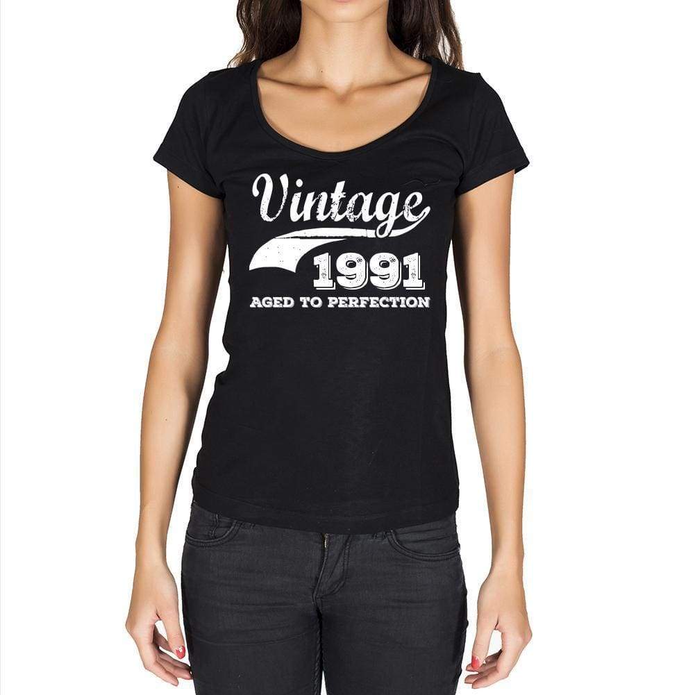 Vintage Aged To Perfection 1991 Black Womens Short Sleeve Round Neck T-Shirt Gift T-Shirt 00345 - Black / Xs - Casual
