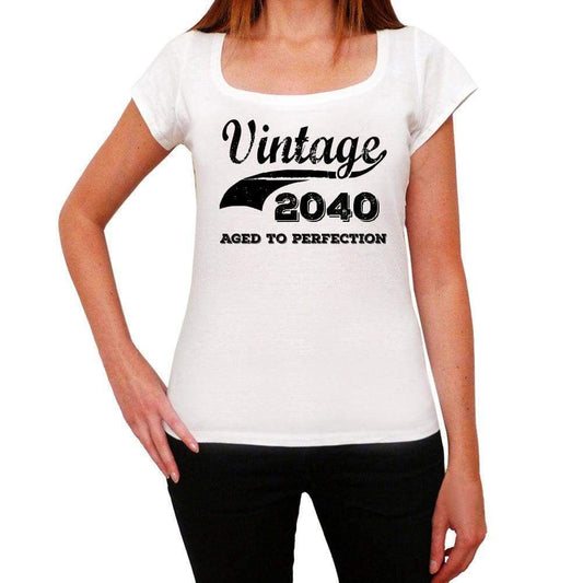 Vintage Aged To Perfection 2040 White Womens Short Sleeve Round Neck T-Shirt Gift T-Shirt 00344 - White / Xs - Casual