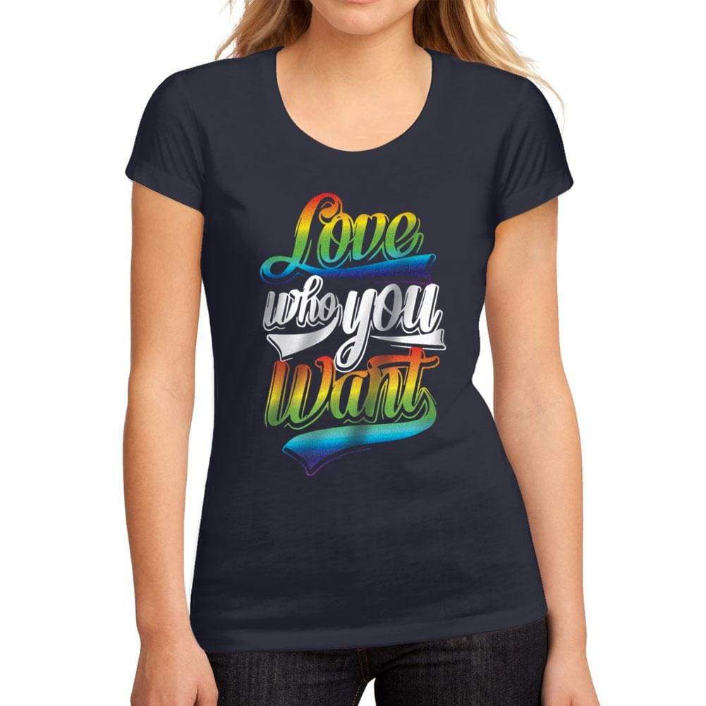 Womens Graphic T-Shirt LGBT Love Who You Want French Navy - French Navy / S / Cotton - T-Shirt